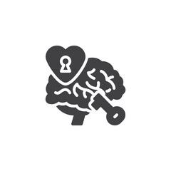 Brain heart with a lock and key vector icon