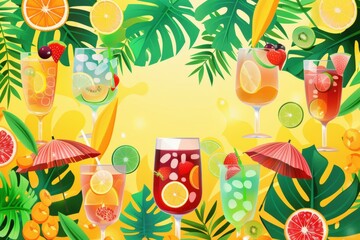Fototapeta premium A colorful drink menu with a tropical theme, generative ai image