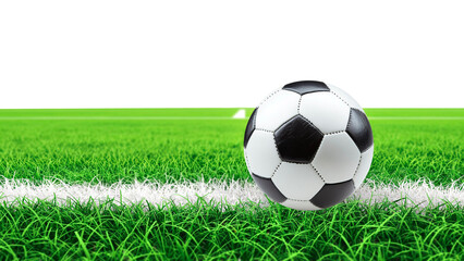 Fototapeta premium Soccer Ball on a Green Field with White Line on a Transparent Background