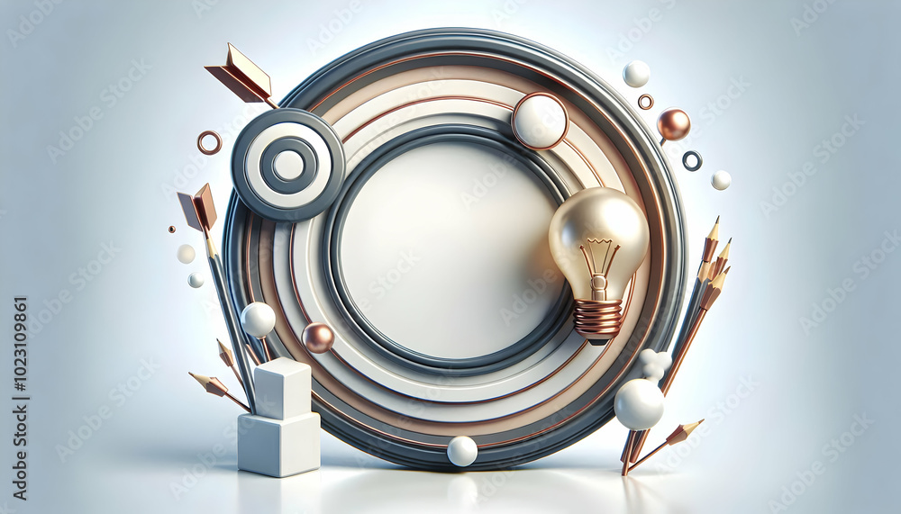 Aufkleber 3d border frame with light bulb and target - vision concept for leadership and management with ample