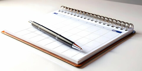 3D Glossy Pen and Notepad on Polished Desk Reflecting Marketing Goals and Timelines for Strategic Planning