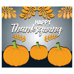 Thanksgiving and Autumn decoration concept made from autumn leaves and pumpkin on dark background.  Flat vector modern illustration