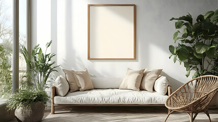 Cozy living space with a neutral palette and indoor plants.