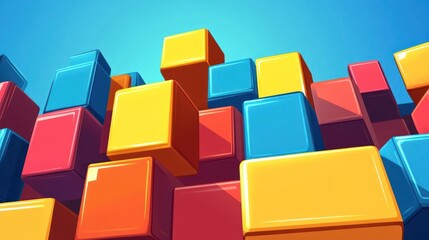 Obraz premium Colorful 3D blocks stacked in a vibrant arrangement against a blue background.
