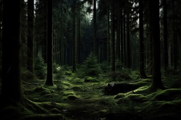 Obraz premium Mysterious dark lush forest scene
