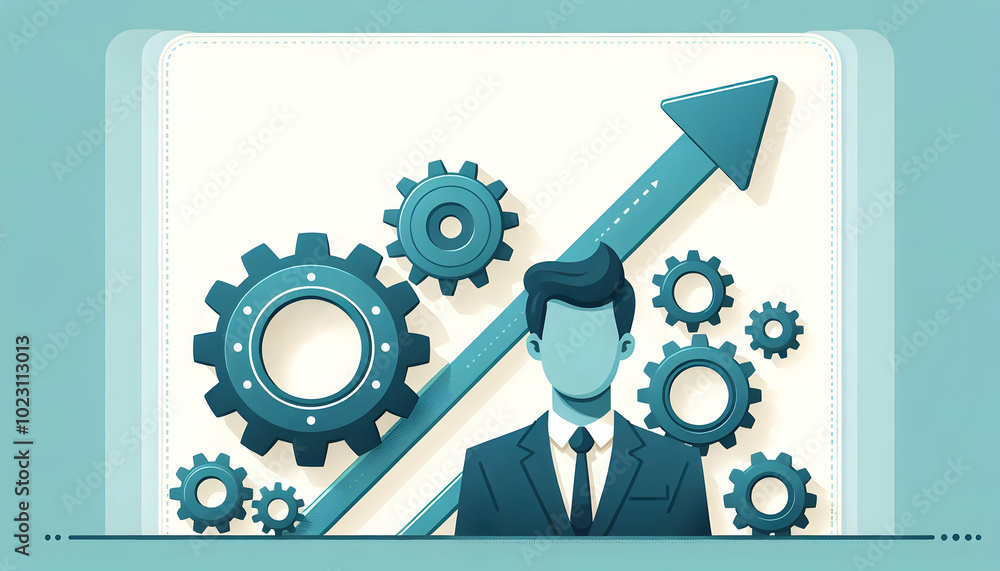 Poster flat border frame with gears & upward arrow | simple vector illustration for growth concept in smart