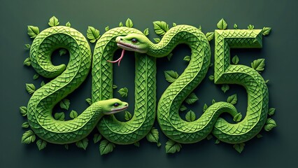 Creative 2025 Snake Design with Lush Green Leaves
