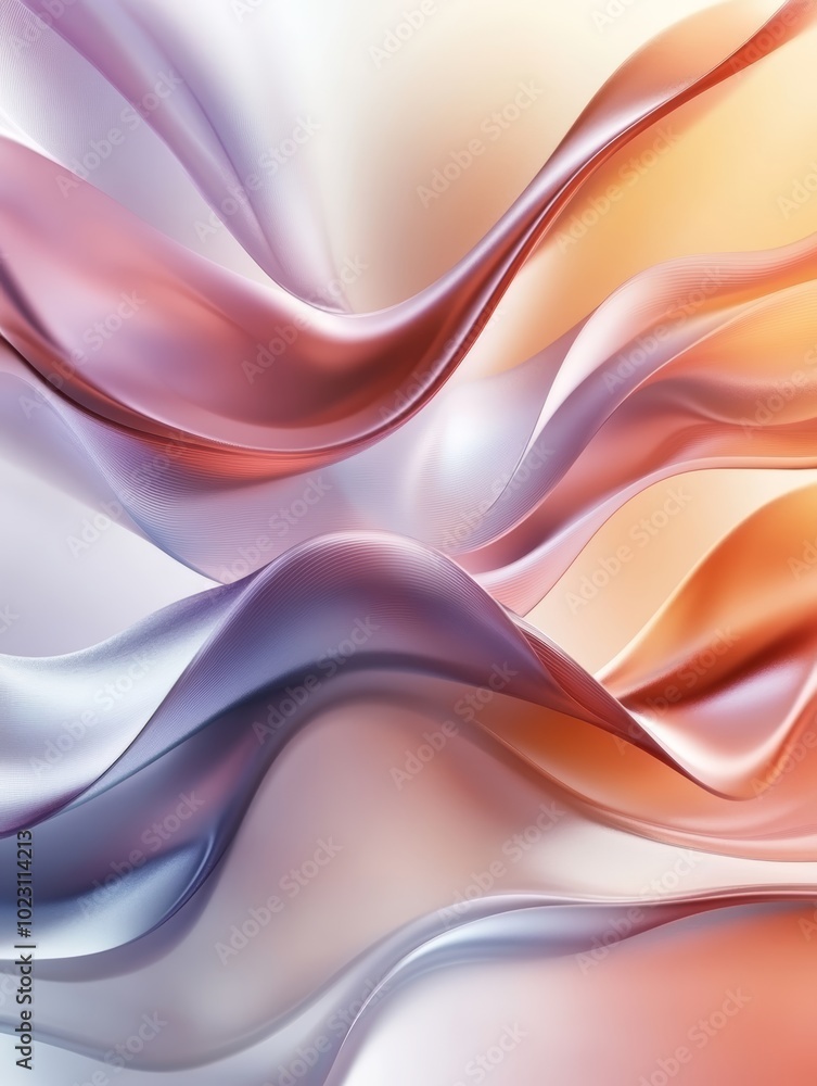 Poster abstract fluid waves in soft hues of orange and blue creating a serene atmosphere.