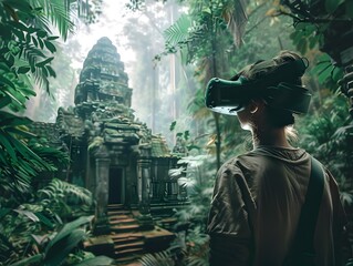 Naklejka premium Immersive Virtual Jungle with Ancient Temples and Hidden Treasures