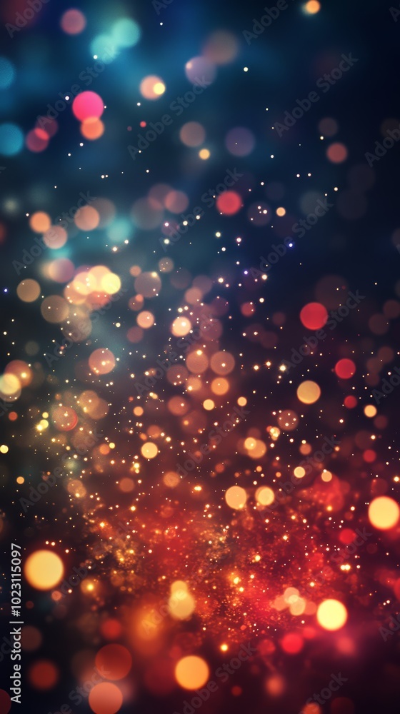 Poster a colorful abstract background filled with glowing bokeh lights in vibrant colors.