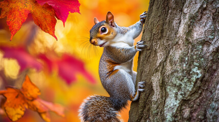 Obraz premium 秋の公園にいるリス