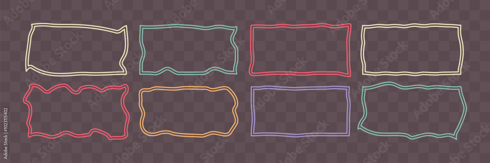 Poster wiggly rectangular line shapes collection. abstract border box for text or images. geometric form fo