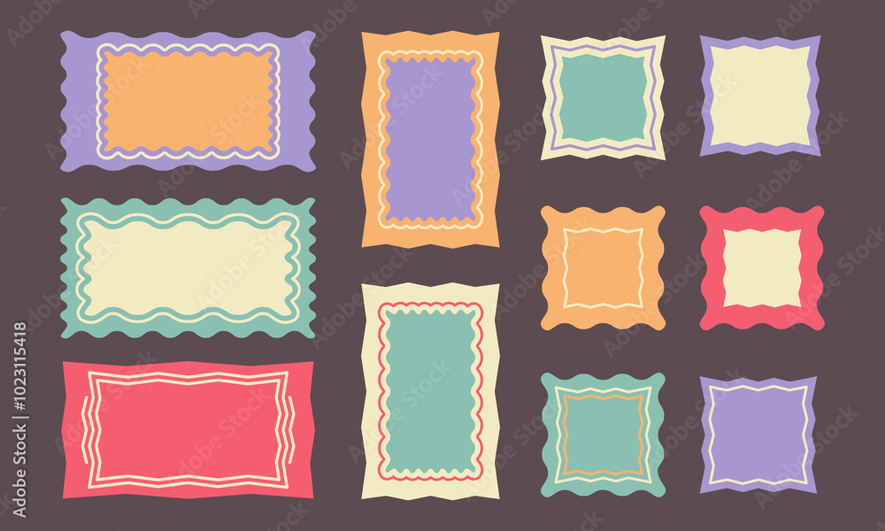 Poster wiggly rectangular childish shapes collection. abstract border box for text or images. geometric for