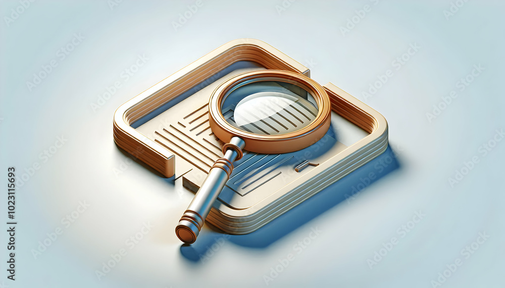 Aufkleber 3d border frame icon with magnifying glass and document for review, highlighting copy space in manag