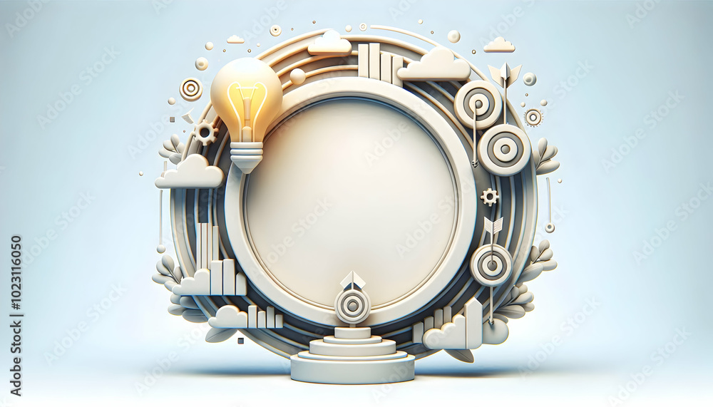 Poster 3d border frame with light bulb & target design for vision management � ideal copy space for strateg