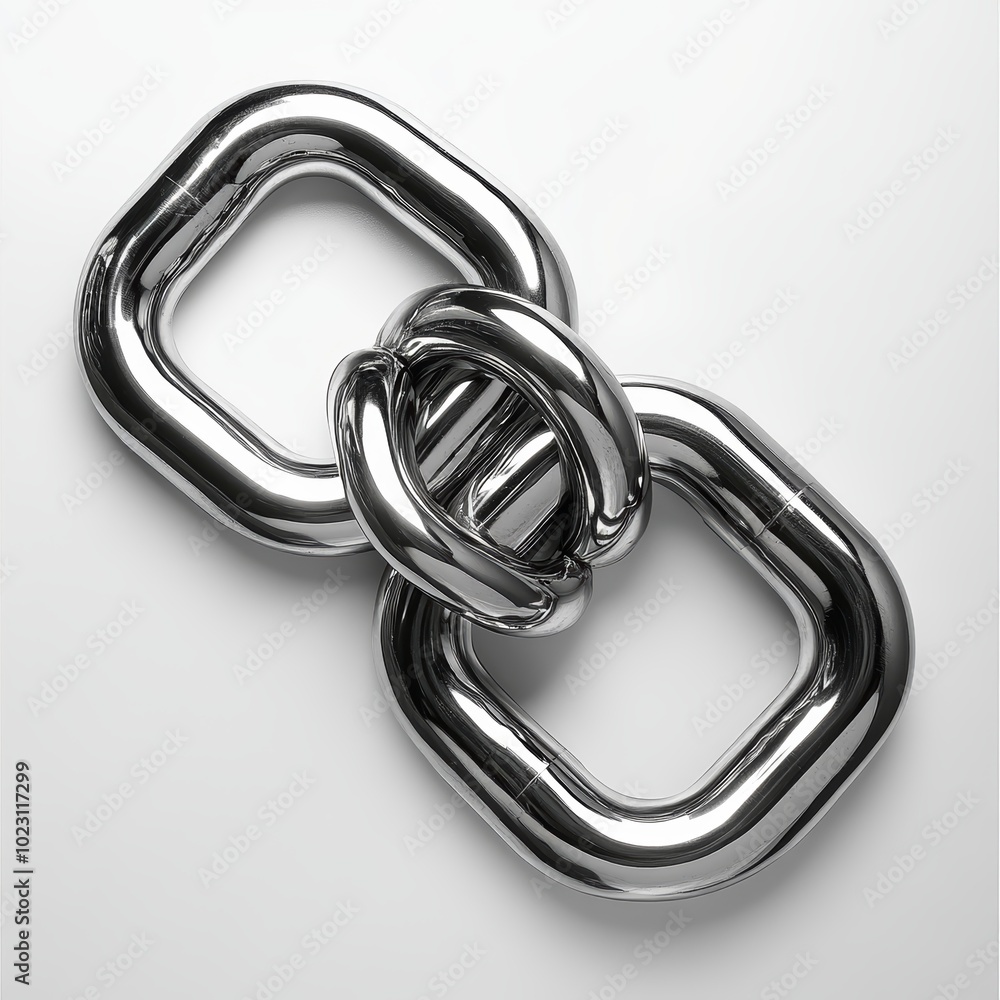 Poster close-up of shiny, interconnected metal chain links on a smooth surface.