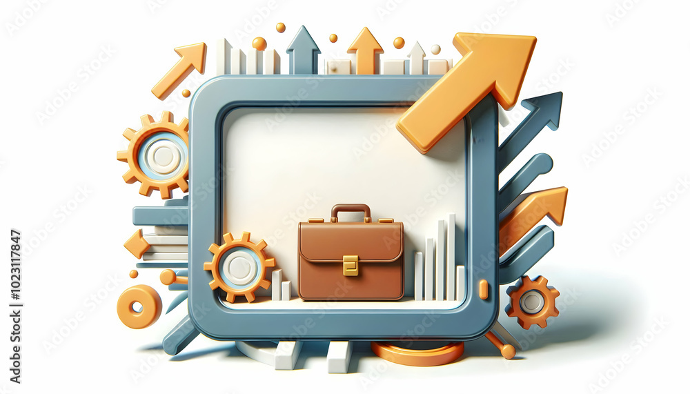 Aufkleber 3d business development border frame design with arrow and briefcase - perfect for growth concepts a