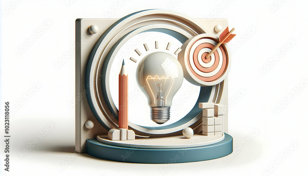 Poster 3d border frame with light bulb and target: vision concept with copy space for leadership management