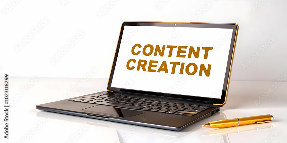 Poster 3d floating laptop and pen vector design for content creation - isolated icon on white background re