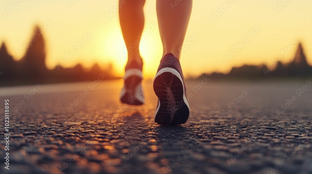 Poster athletic silhouette of a person running at the start of a marathon symbolizing the beginning of a ne