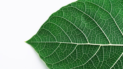 Obraz premium Vibrant Green Leaf Study, showcasing intricate venation and detailed edges, isolated against a white background, perfect for botanical exploration and informative text placement.