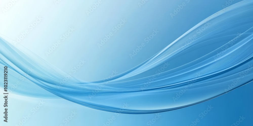Poster elegant blue waves on a soft gradient background create a serene atmosphere.
