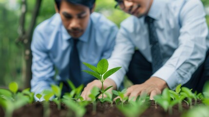 Sustainable Investment Strategy Session, corporate leaders engaged in discussions, analyzing eco-friendly investment options, aiming for a greener portfolio and future-focused growth.
