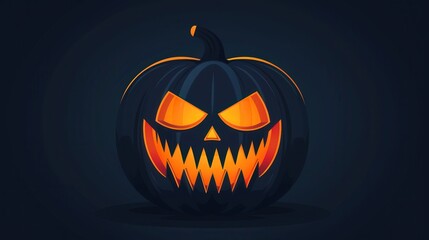 Eerie Glowing Jack-o'-Lantern, a sinister pumpkin with a flickering light inside, set against a shadowy backdrop, features a minimalist flat design style.