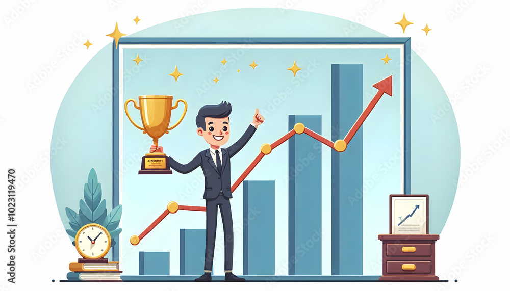 Aufkleber flat border frame design featuring trophy and rising graph for business achievement - simple vector 