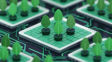 Eco Blockchain, a vibrant flat design illustration showcasing green technology, sustainable connections, and digital graphics to highlight innovative environmental solutions