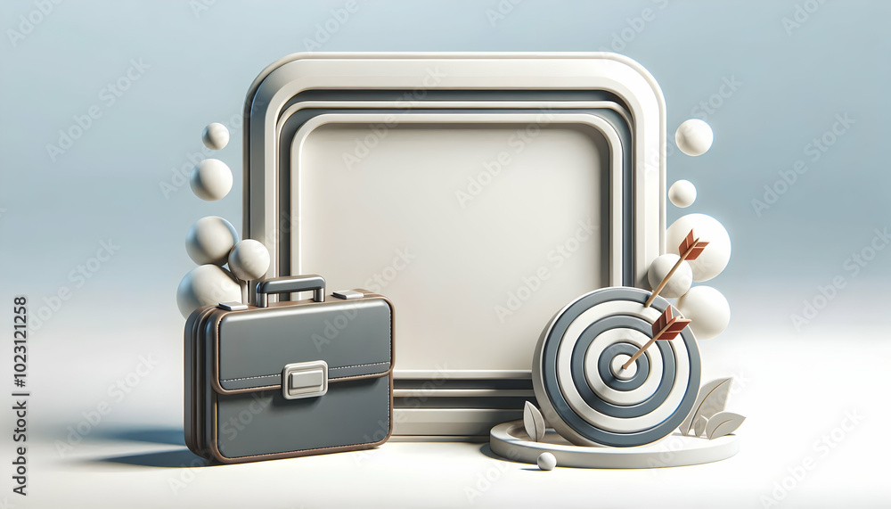 Poster 3d border frame featuring briefcase and target icon - perfect for business goals and objectives, amp