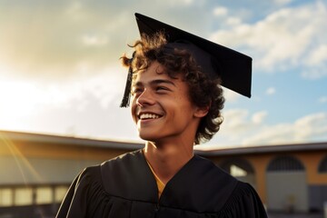 Latin boy on his high school graduation day student portrait smile.