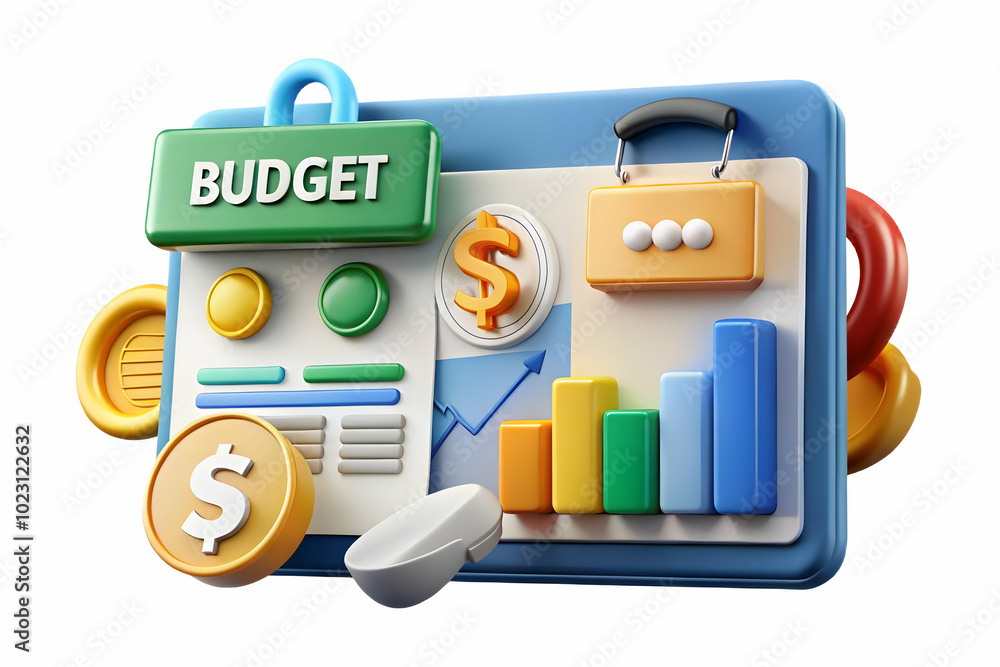 Poster dynamic vector of floating dollar sign with chart and budget planning text concept for financial mar