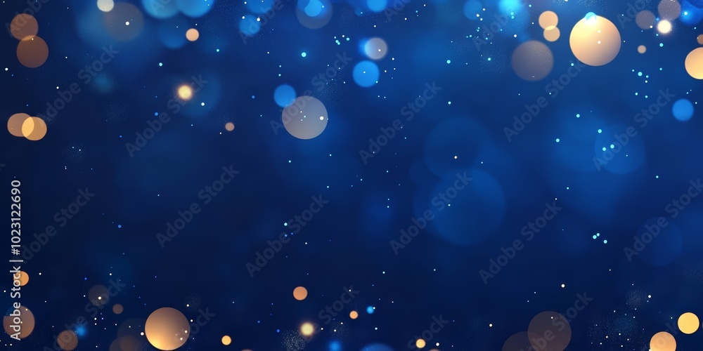 Poster a mesmerizing abstract background with shimmering blue and gold bokeh lights.