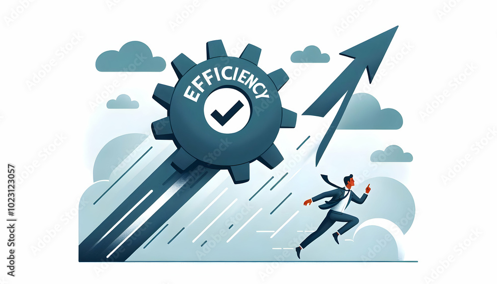 Poster flat flying arrow and gear design featuring efficiency concept - vector illustration of streamlined 