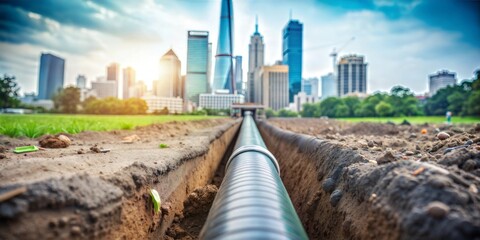 Directional drilling beneath a cityscape, crucial for accessing resources with a minimal environmental impact.






