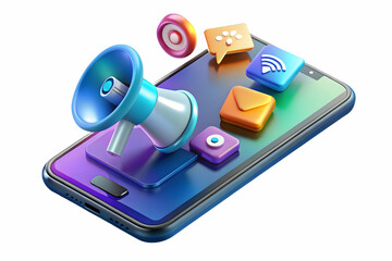 Flat Glossy Smartphone Isolation with Holographic Cocktail Shaker Icon Floating Beside on White Background - Minimalistic Vector Illustration for Modern Business Concepts