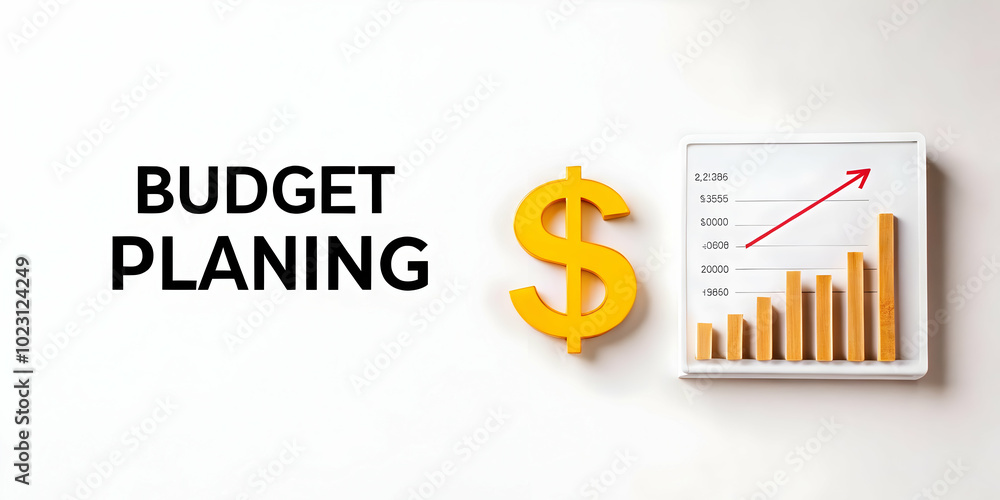 Poster flat floating dollar sign and chart concept for budget planning - a dynamic vector isolated on white