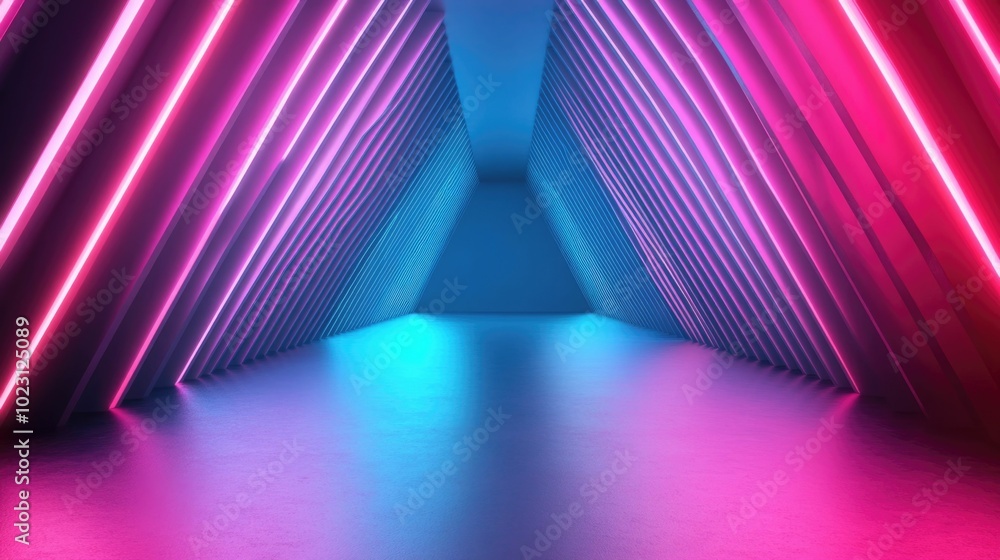 Poster abstract geometric light patterns in cool blue and purple tones create a modern stylish and futurist