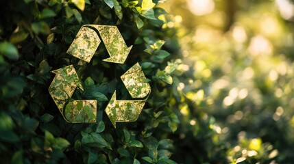 Green recycling sign with leaf overlays, emphasizing nature and eco-friendly practices.