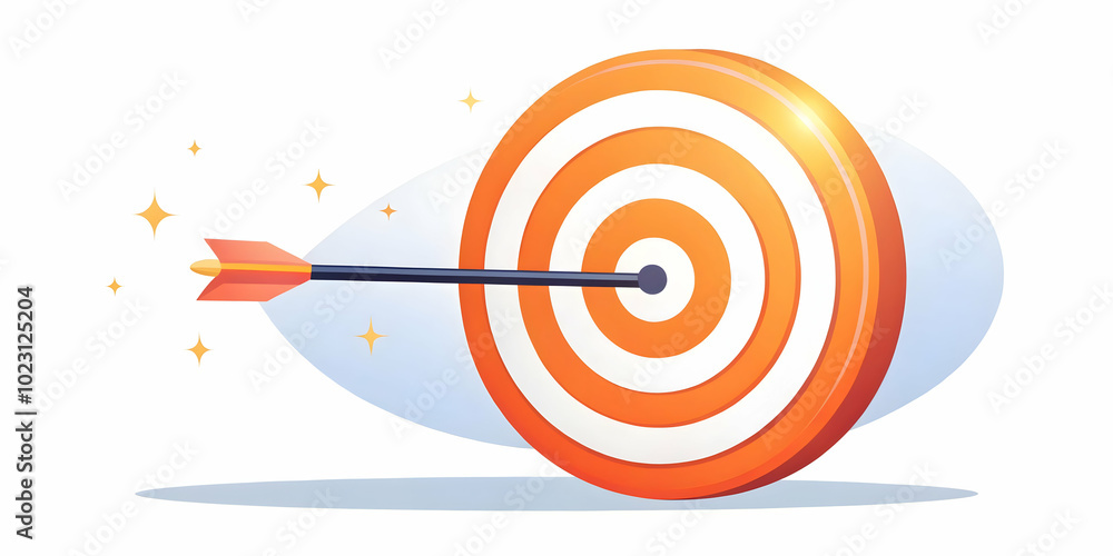 Poster flat glowing abstract target with arrows hitting the bullseye - dynamic vector illustration for mark