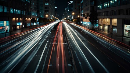 Abstract Light Trails of City Traffic: Long-Exposure Shot Capturing Vibrant Motion at Night