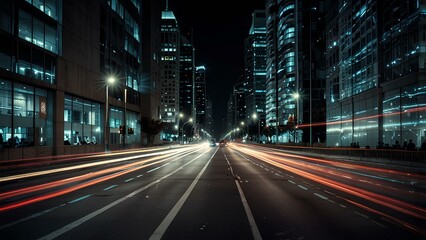 Fototapeta premium Abstract Light Trails of City Traffic: Long-Exposure Shot Capturing Vibrant Motion at Night