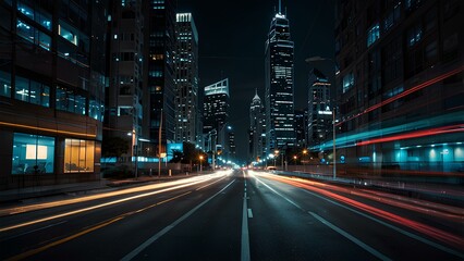 Naklejka premium Abstract Light Trails of City Traffic: Long-Exposure Shot Capturing Vibrant Motion at Night