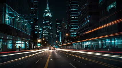 Fototapeta premium Abstract Light Trails of City Traffic: Long-Exposure Shot Capturing Vibrant Motion at Night