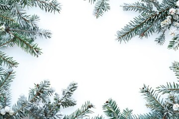 Christmas border with pine branches and snow vegetation outdoors woodland.