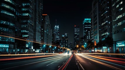 Obraz premium Abstract Light Trails of City Traffic: Long-Exposure Shot Capturing Vibrant Motion at Night