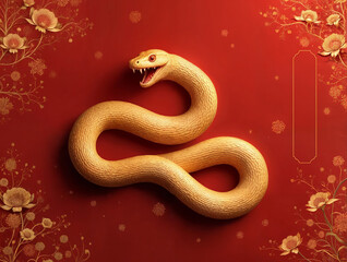 Obraz premium 2025, Year of the snake, New Year’s card with text space on red background