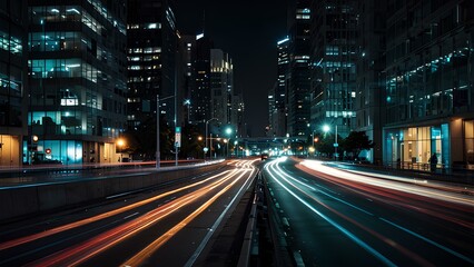 Naklejka premium Abstract Light Trails of City Traffic: Long-Exposure Shot Capturing Vibrant Motion at Night