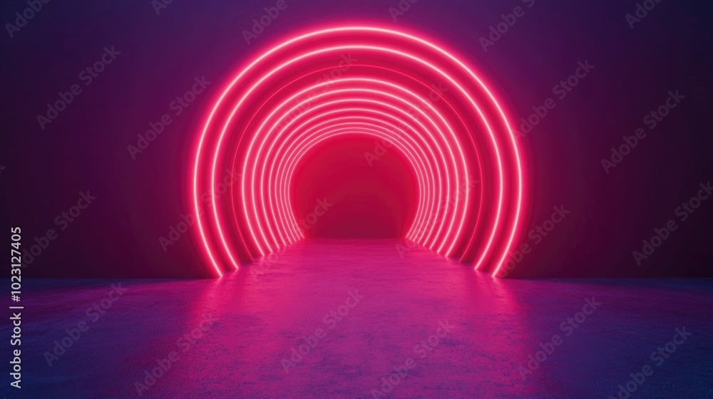 Poster captivating concentric neon tunnel vibrant futuristic stage setting with laser beams and dynamic lig